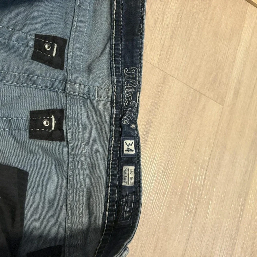 34x32 Faded Blue Embroidered Bootcut Jeans Y2K Vintage